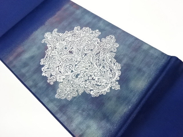 JAPANESE KIMONO / HIRAKI NAGOYA OBI / SILK / WOVEN ABSTRACT FLOWERS & LEAVES